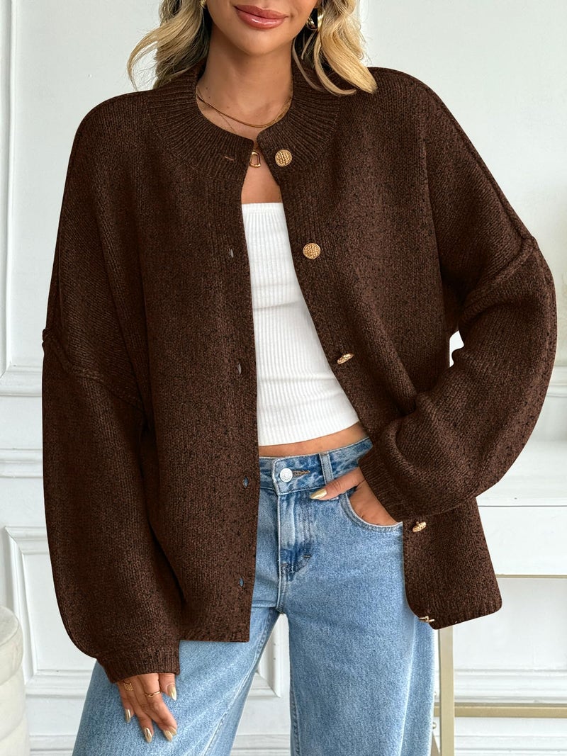 LILLUSORY Chunky Knit Cardigan Sweaters for Women 2026 Fall Fashion Outfits Winter Clothing Cozy Trendy Cute Long Oversized Jacket Travel Airport Y2k Old Money Clothes Brown S - Image 2
