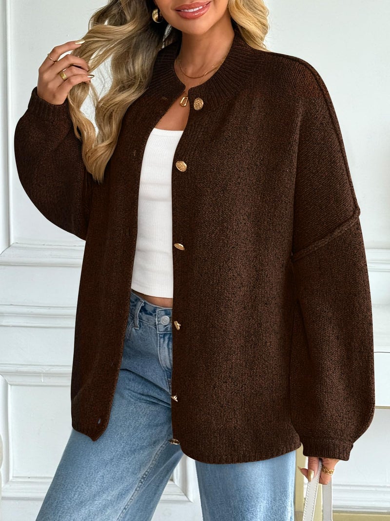 LILLUSORY Chunky Knit Cardigan Sweaters for Women 2026 Fall Fashion Outfits Winter Clothing Cozy Trendy Cute Long Oversized Jacket Travel Airport Y2k Old Money Clothes Brown S - Image 3