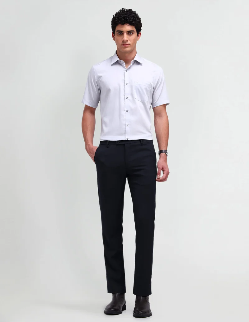 Arrow Navy Slim Fit Dobby Trousers for Men | Best Price UAE