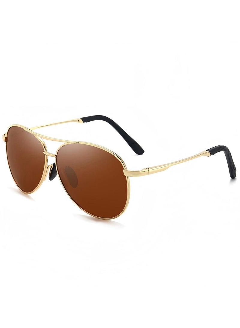 CoomBe Metail Frame Polarized Sunglasses for Men and Women, Color Changing Sun Glasses Pilot Male Day Night Vision Driving Gold Brown  - Image 2