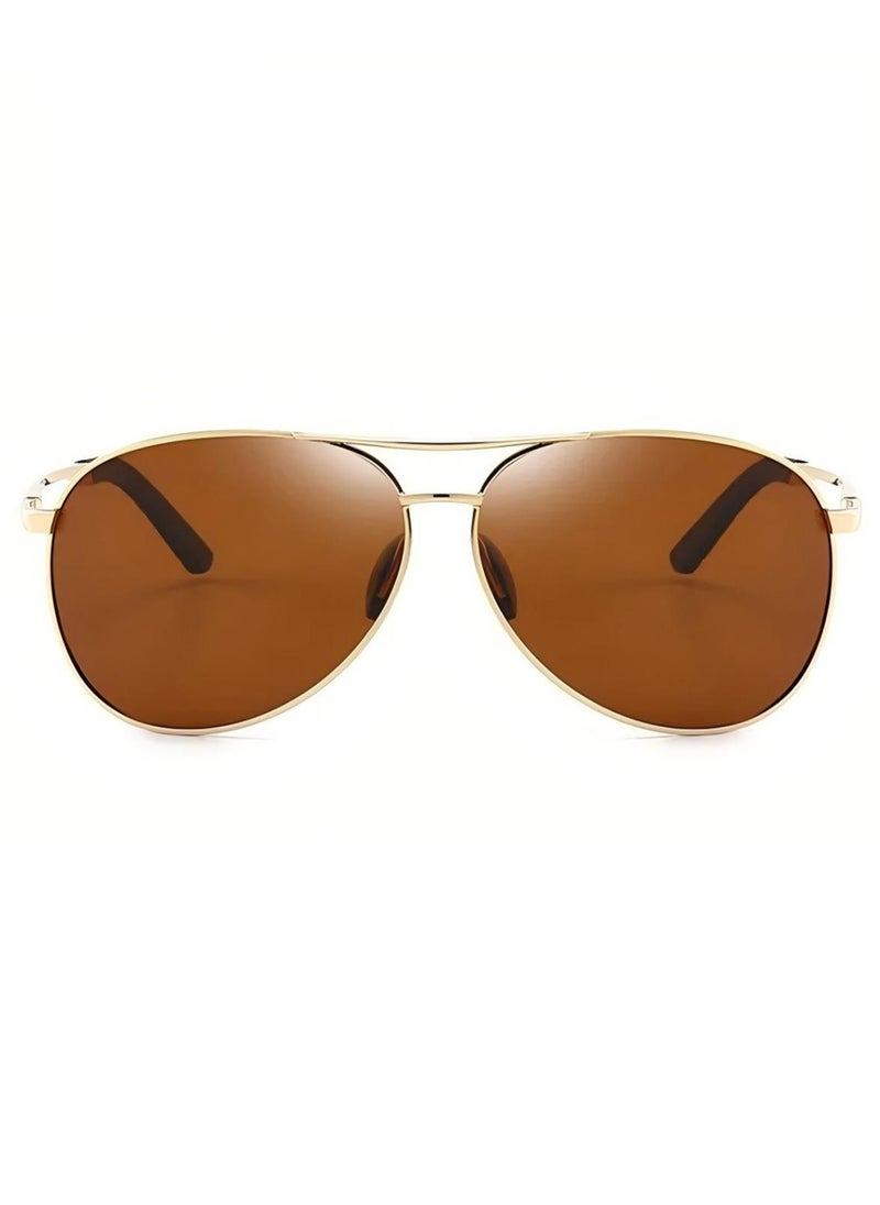 CoomBe Metail Frame Polarized Sunglasses for Men and Women, Color Changing Sun Glasses Pilot Male Day Night Vision Driving Gold Brown  - Image 3