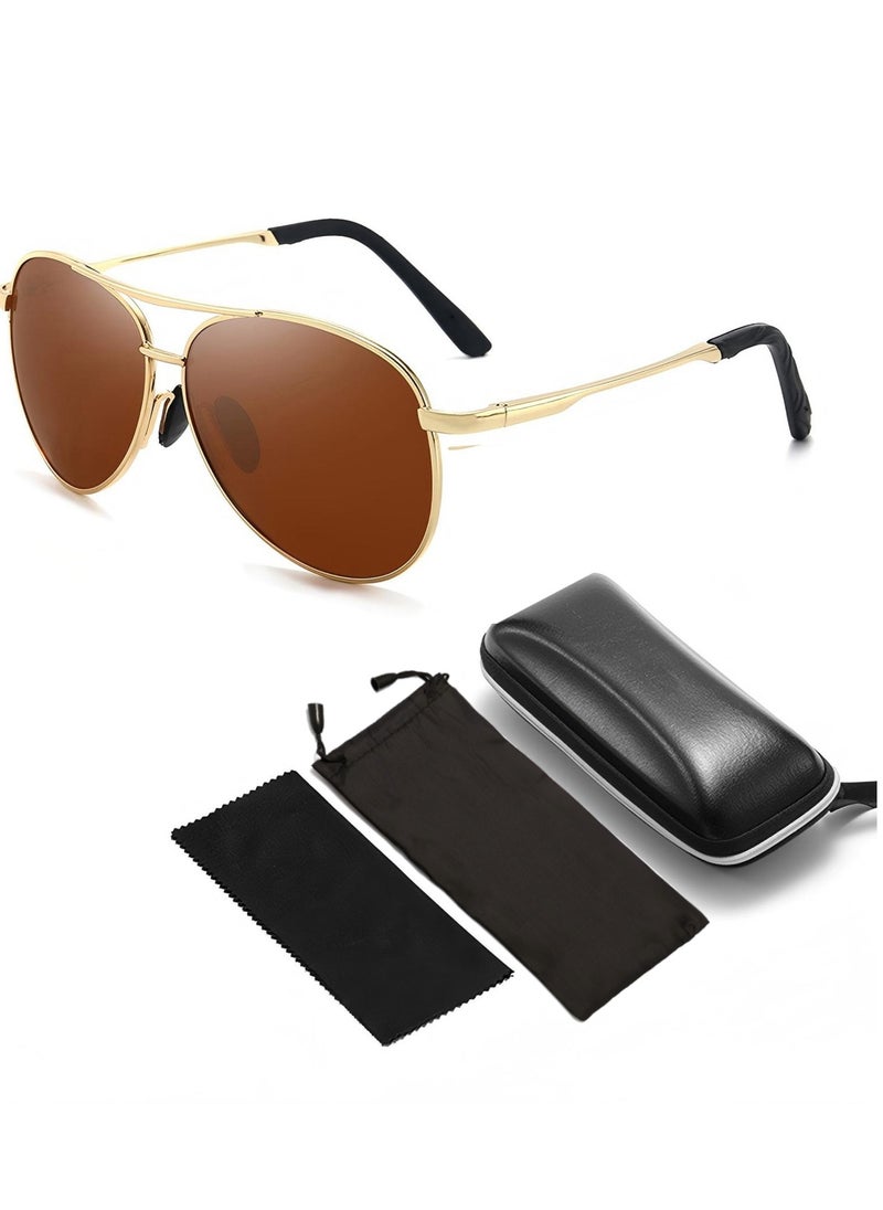 CoomBe Metail Frame Polarized Sunglasses for Men and Women, Color Changing Sun Glasses Pilot Male Day Night Vision Driving Gold Brown  - Image 1