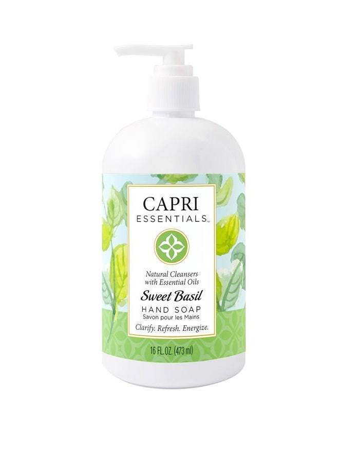 Capri Essentials Natural Hand Soap with Essential Oils - Sweet Basil, 16 oz. - Image 1