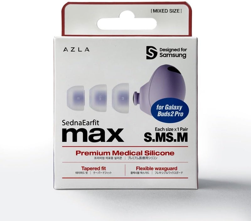 AZLA SednaEarfit MAX for Galaxy Buds 2 Pro (S/MS/M), Earbud Tips for Wireless Headphones, Noise Canceling Earbuds Replacement Tips, Samsung-Certified Eartips for Galaxy Buds 2 Pro - Image 2