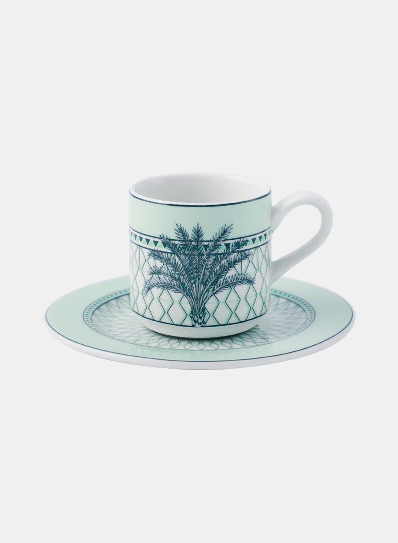 Artemirate Palm Espresso Cup and Saucer Set, 90ml, 13cm Saucer, Porcelain, 4 Pieces 