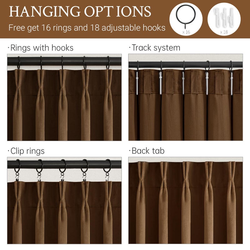 Drapenova Brown Velvet Curtains 84 Inches Long for Living Room Bedroom Gold Luxury Vintage Pinch Pleat Blackout Thermal Insulated Curtain Drapes Soft Velvet Window Treatment Home Decor(2 Panels,40 x 84) - Image 4