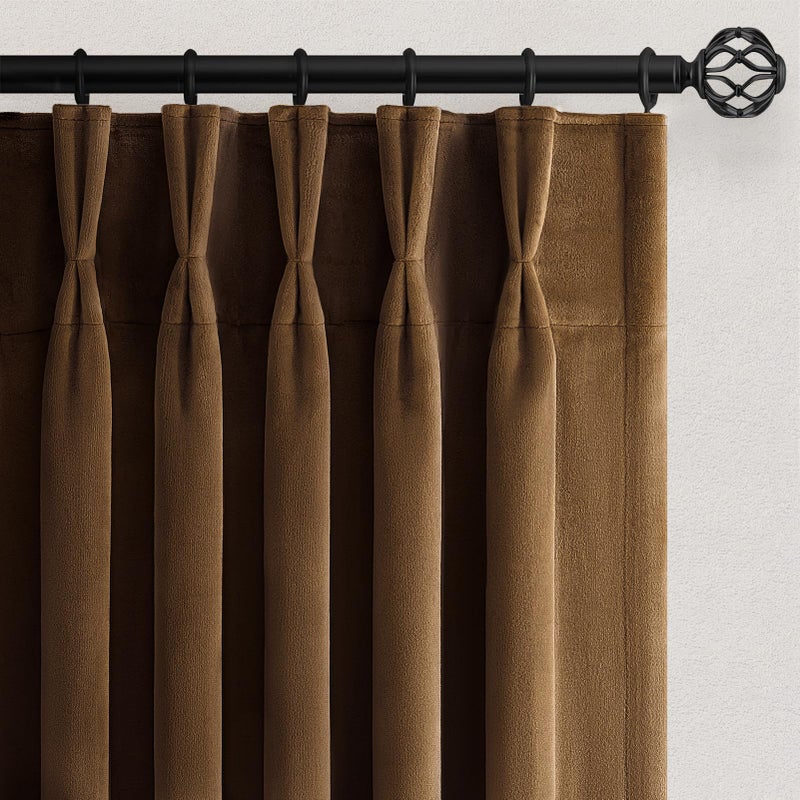 Drapenova Brown Velvet Curtains 84 Inches Long for Living Room Bedroom Gold Luxury Vintage Pinch Pleat Blackout Thermal Insulated Curtain Drapes Soft Velvet Window Treatment Home Decor(2 Panels,40 x 84) - Image 1