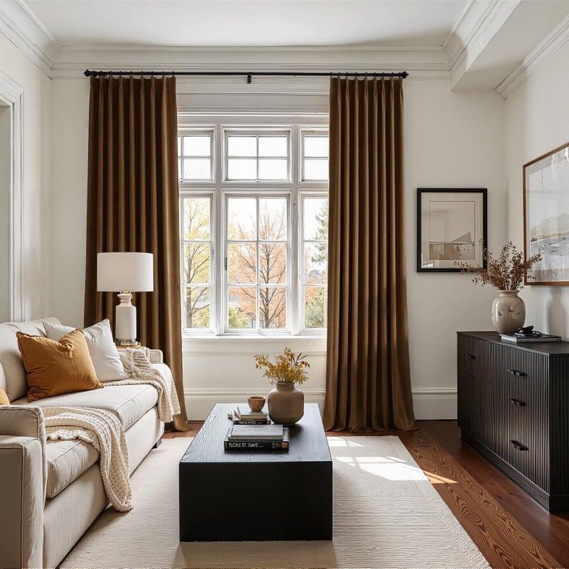 Drapenova Brown Velvet Curtains 84 Inches Long for Living Room Bedroom Gold Luxury Vintage Pinch Pleat Blackout Thermal Insulated Curtain Drapes Soft Velvet Window Treatment Home Decor(2 Panels,40 x 84) - Image 2