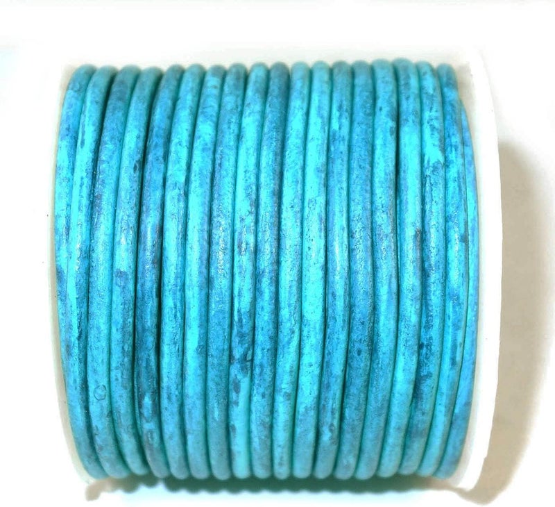 cords craft 2.0mm, Round Leather Cord 20 Meters for Handicraft, Leather Cording for Bracelet, Necklaces, Genuine Leather String Distressed (Vintage Turquoise, 2.0) - Image 4
