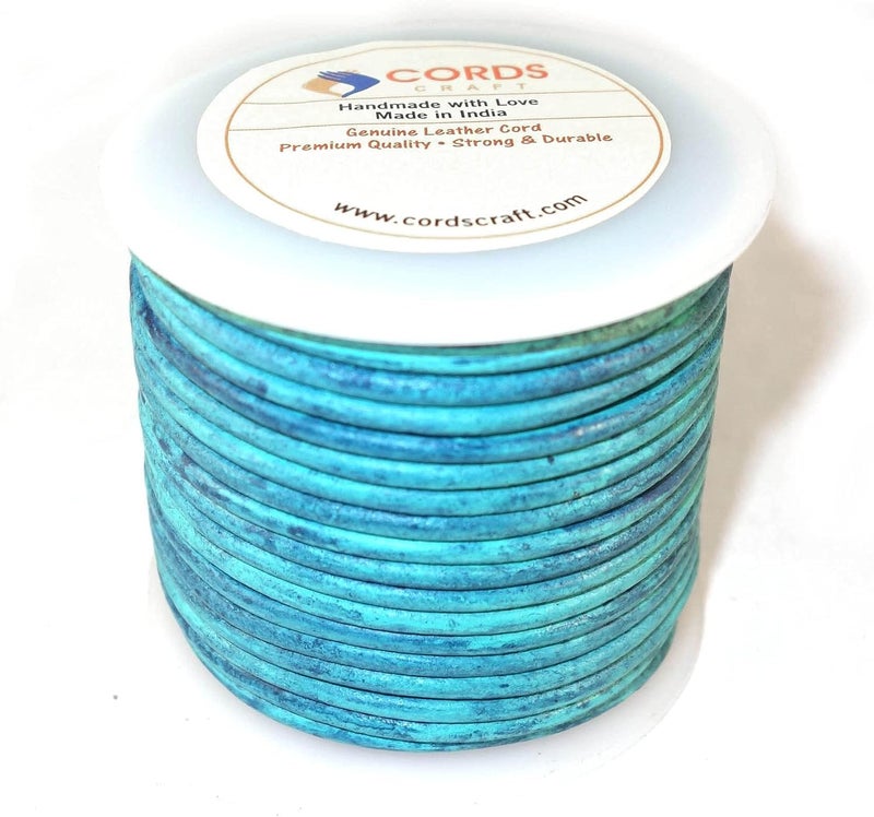 cords craft 2.0mm, Round Leather Cord 20 Meters for Handicraft, Leather Cording for Bracelet, Necklaces, Genuine Leather String Distressed (Vintage Turquoise, 2.0) - Image 3