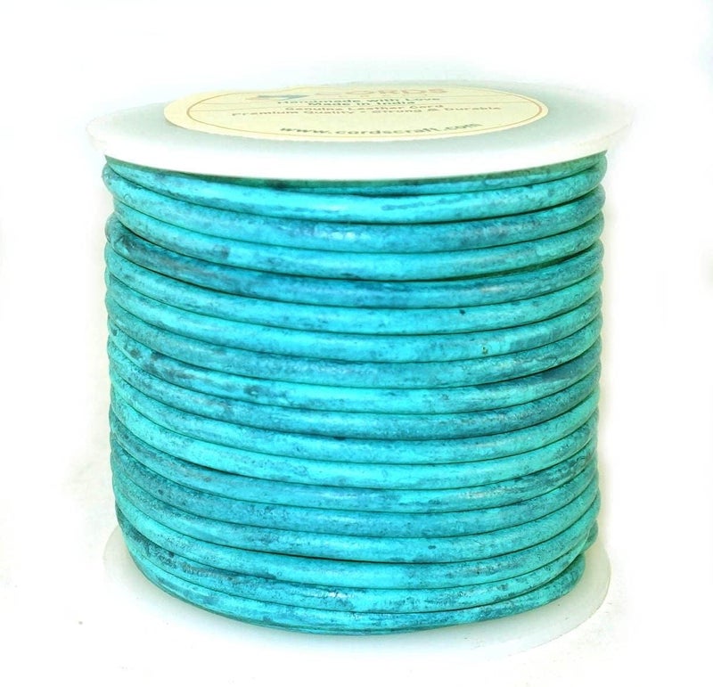 cords craft 2.0mm, Round Leather Cord 20 Meters for Handicraft, Leather Cording for Bracelet, Necklaces, Genuine Leather String Distressed (Vintage Turquoise, 2.0) - Image 1