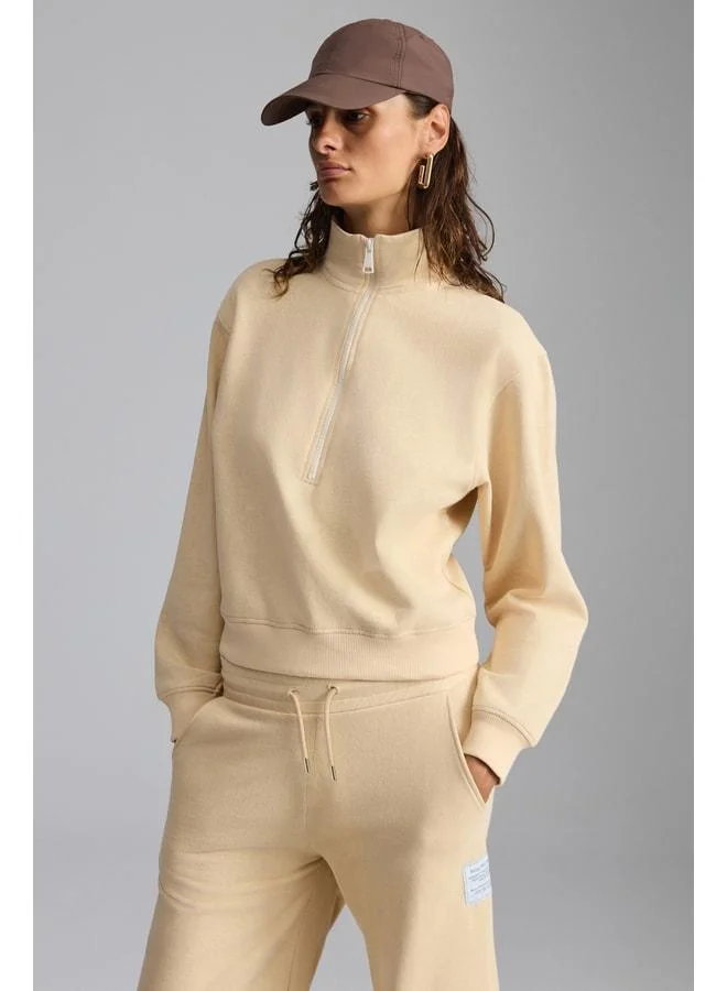 Ethiquet SAILENIS Women's Ultra-Soft Lined Organic Cotton Half‑Zip Regular Cream Sweatshirt.
