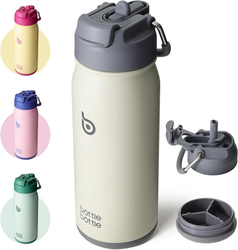 BOTTLE BOTTLE Stainless Steel Insulated Sports Bottle with Straw and Pill Box, 16 oz, Gray - Image 1