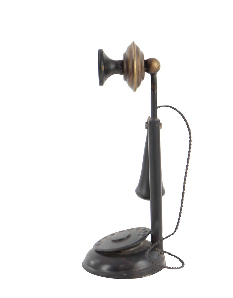 Deco 79 Metal Telephone Decorative Sculpture Decorative Vintage Style Home Decor Statue with Tiered Base and Coil Wire Detailing, Accent Figurine 5" x 5" x 13", Black - Image 4