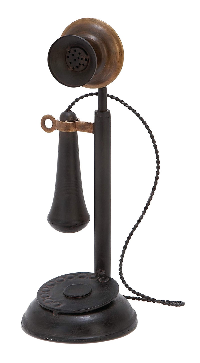 Deco 79 Metal Telephone Decorative Sculpture Decorative Vintage Style Home Decor Statue with Tiered Base and Coil Wire Detailing, Accent Figurine 5" x 5" x 13", Black - Image 1