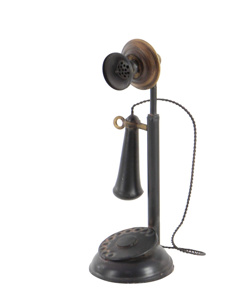 Deco 79 Metal Telephone Decorative Sculpture Decorative Vintage Style Home Decor Statue with Tiered Base and Coil Wire Detailing, Accent Figurine 5" x 5" x 13", Black - Image 5