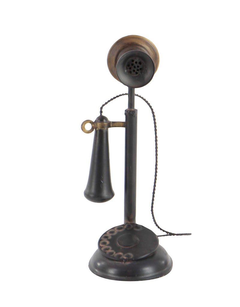 Deco 79 Metal Telephone Decorative Sculpture Decorative Vintage Style Home Decor Statue with Tiered Base and Coil Wire Detailing, Accent Figurine 5" x 5" x 13", Black - Image 2