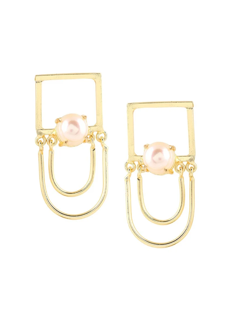 Priyaasi Plated Pearl Studded Drop Earrings