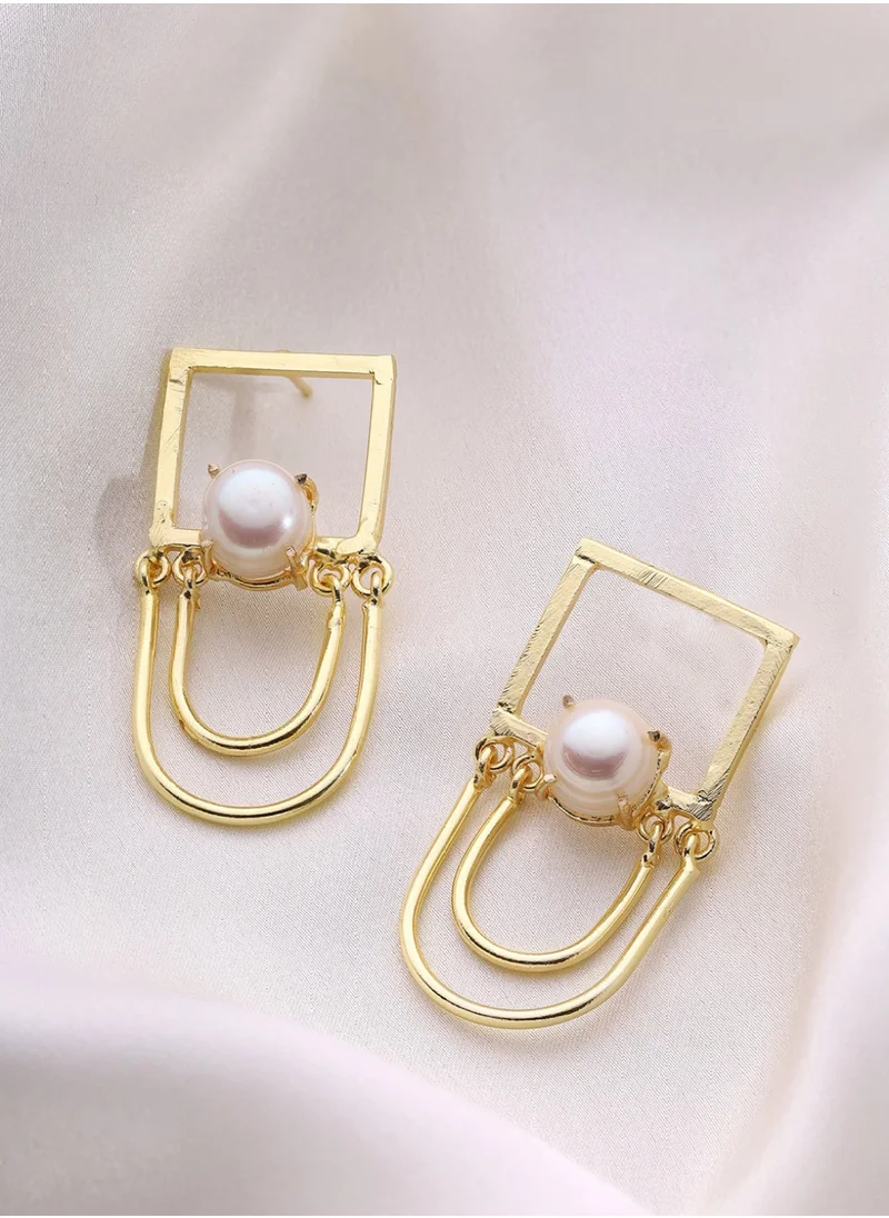 Priyaasi Plated Pearl Studded Drop Earrings