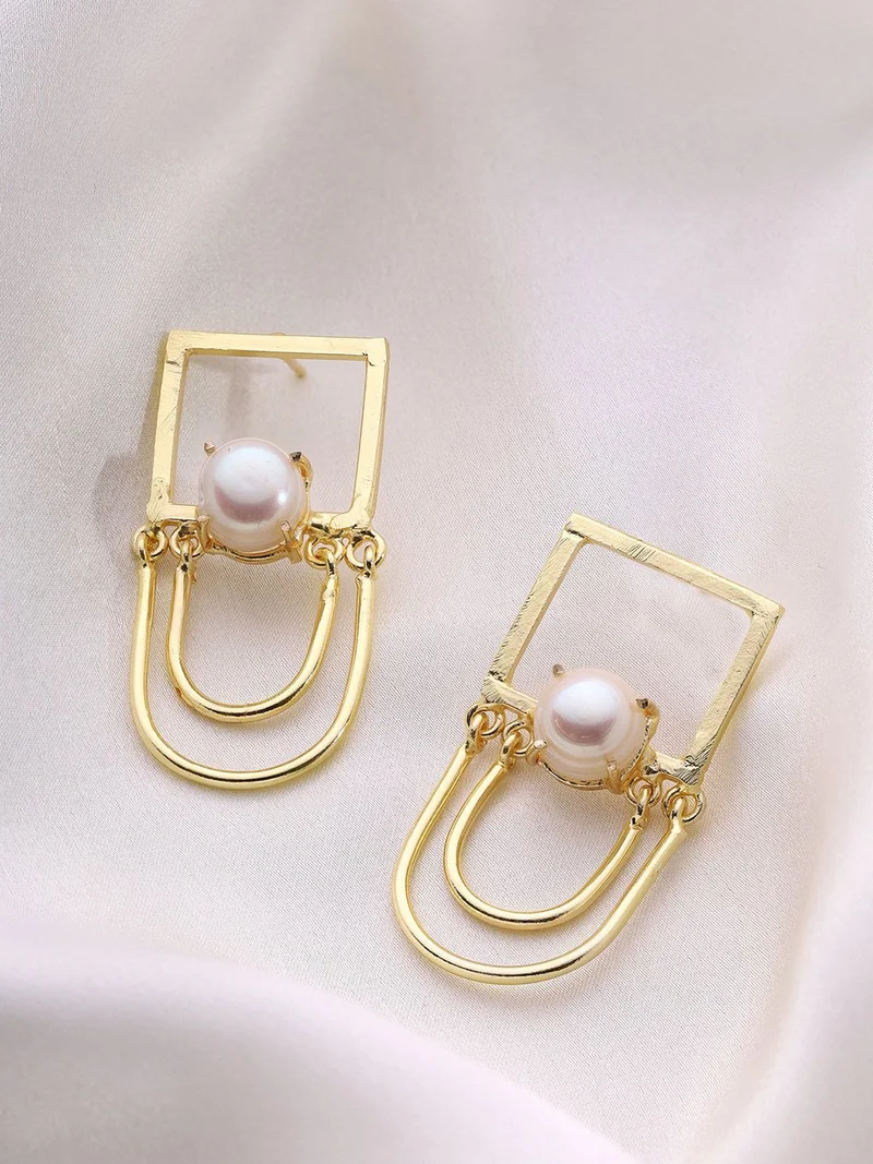 Priyaasi Plated Pearl Studded Drop Earrings
