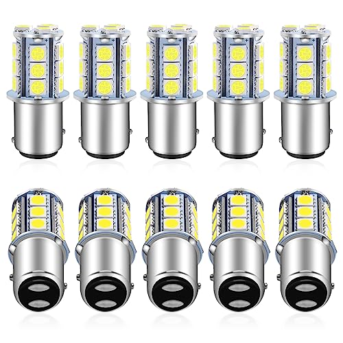 Qoope 1157 LED Bulb White 2357 2057 BAY15D 7528 LED Bulbs Replacement for Brake Tail Backup Reverse Lights, Turn Signal Bulb, RV Camper Trailer 5th Wheel Boat Marine Light (Pack of 10) - Image 1