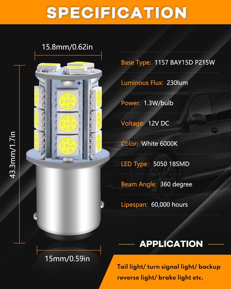 Qoope 1157 LED Bulb White 2357 2057 BAY15D 7528 LED Bulbs Replacement for Brake Tail Backup Reverse Lights, Turn Signal Bulb, RV Camper Trailer 5th Wheel Boat Marine Light (Pack of 10) - Image 2