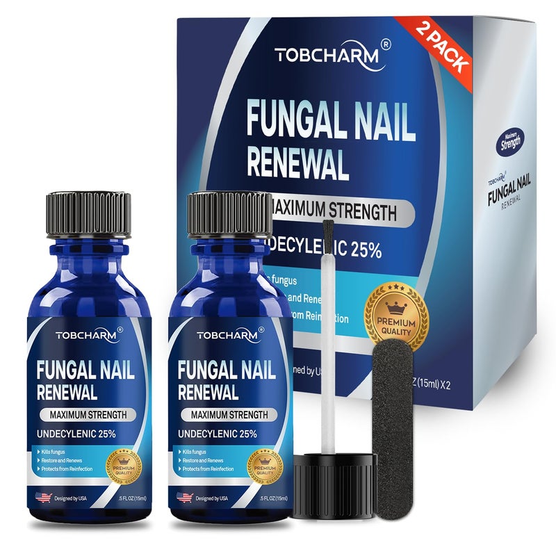 Tobcharm Toenail Fungus Treatment Extra Strength with 25% Undecylenic Acid & Tea Tree Oil, Nail Fungus Treatment for Toenail & Fingernails, Antifungal Nail Treatment for Damaged Nails and Thick Toenails- 2Pcs - Image 1