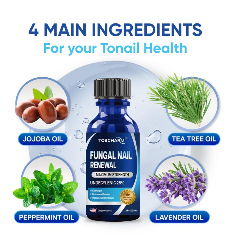Tobcharm Toenail Fungus Treatment Extra Strength with 25% Undecylenic Acid & Tea Tree Oil, Nail Fungus Treatment for Toenail & Fingernails, Antifungal Nail Treatment for Damaged Nails and Thick Toenails- 2Pcs - Image 4