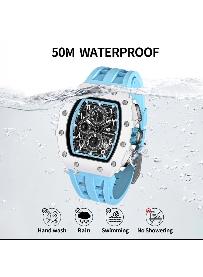 TSAR BOMBA ساعات تسار بومبا رجالي فاخرة مربعة كرونوغراف مقاومة للماء  متر زجاج ياقوتي حركة كوارتز يابانية حزام سيليكون تصميم تونيو كلاسيكي مضيئة تقويم ساعات يد - Image 4