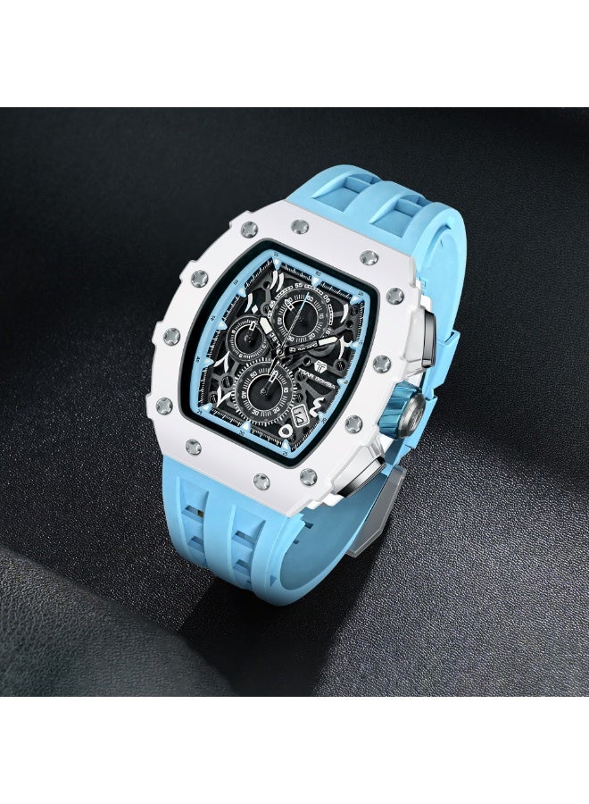 TSAR BOMBA ساعات تسار بومبا رجالي فاخرة مربعة كرونوغراف مقاومة للماء  متر زجاج ياقوتي حركة كوارتز يابانية حزام سيليكون تصميم تونيو كلاسيكي مضيئة تقويم ساعات يد - Image 3