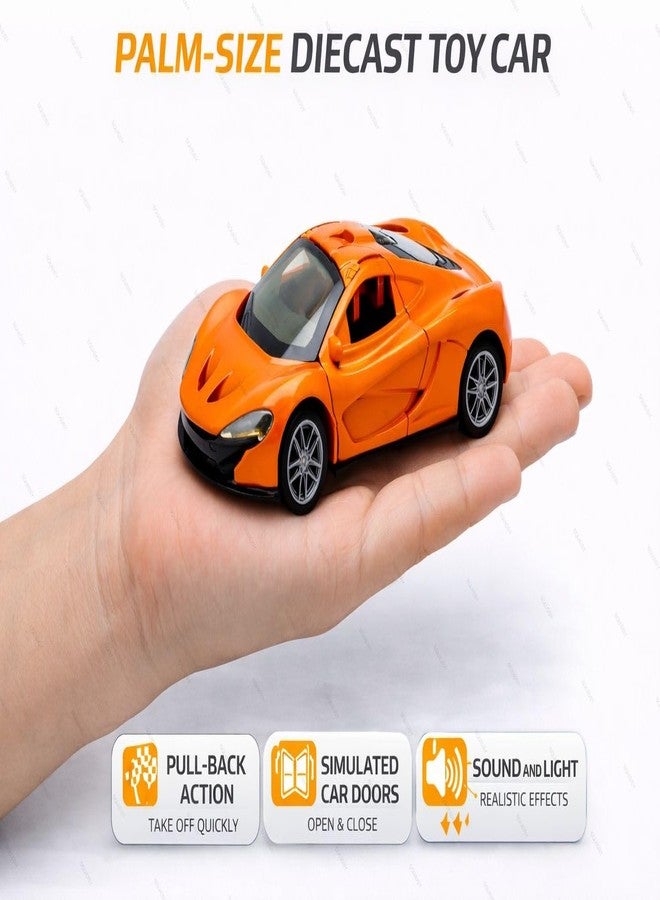 SQUIDSY McLaren Toy Car Model 1:36 Scale Die-cast Metal Pull Back Vehicle with Openable Doors, Lights & Music, Sports Model for Kids, Boys & Collectors (Orange) - Image 2
