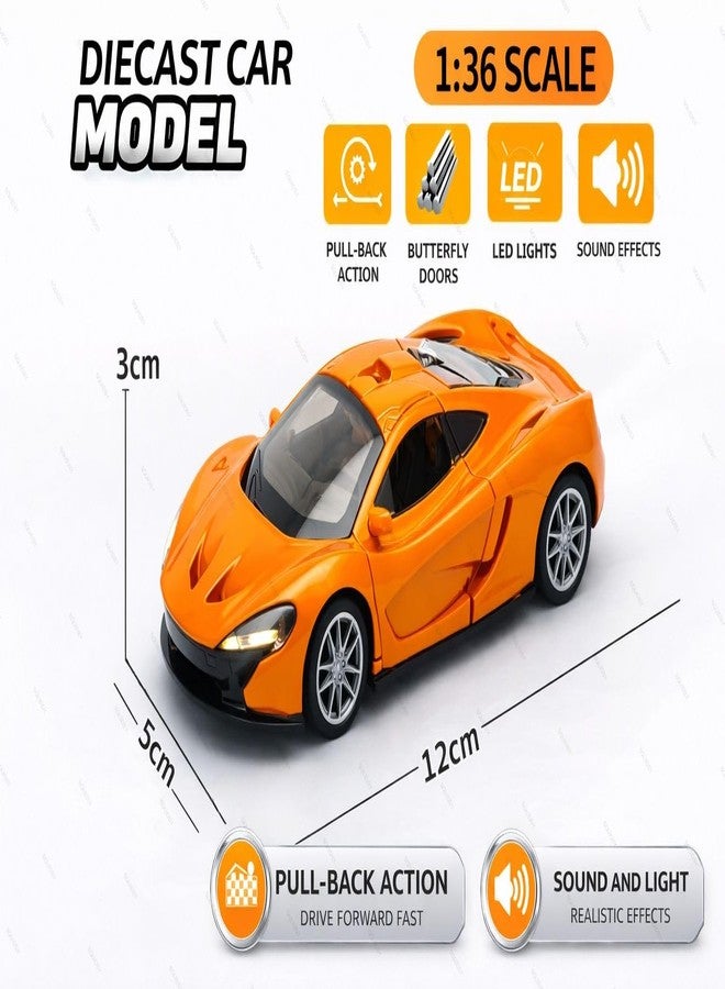 SQUIDSY McLaren Toy Car Model 1:36 Scale Die-cast Metal Pull Back Vehicle with Openable Doors, Lights & Music, Sports Model for Kids, Boys & Collectors (Orange) - Image 3