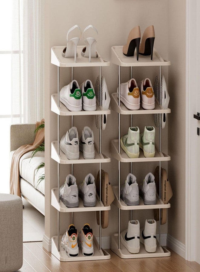 Heaime Vertical Shoe Rack,5 Tiers Stackable Shoe Rack for 10 Pairs, Narrow Shoe Tower,Space Saving, for Entryway, Living Room, Bedroom,Closet,DIY Free Standing Shoe Organizer(Khaki, 5 Tiers) - Image 4