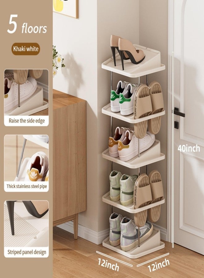Heaime Vertical Shoe Rack,5 Tiers Stackable Shoe Rack for 10 Pairs, Narrow Shoe Tower,Space Saving, for Entryway, Living Room, Bedroom,Closet,DIY Free Standing Shoe Organizer(Khaki, 5 Tiers) - Image 3
