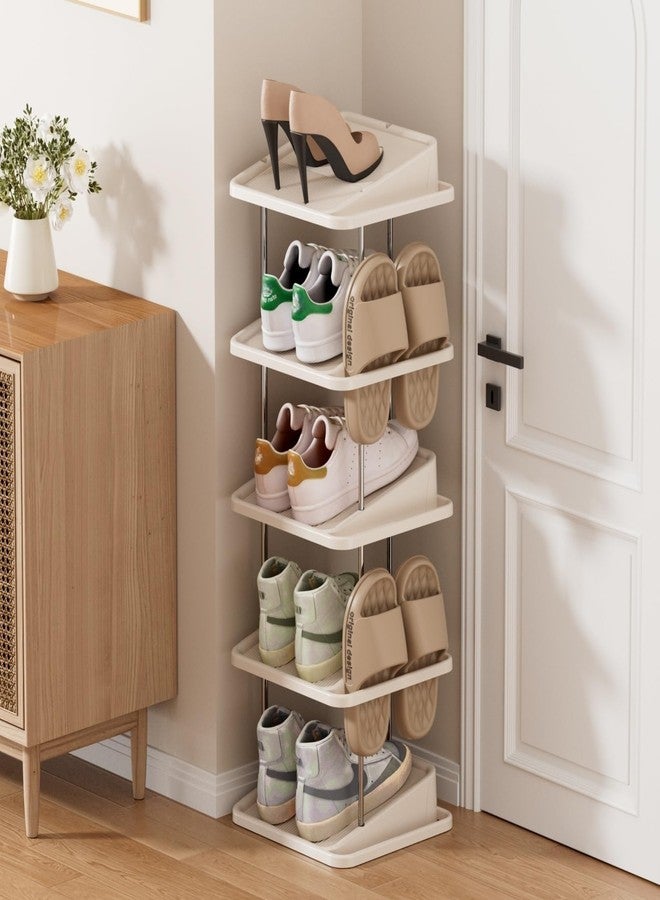Heaime Vertical Shoe Rack,5 Tiers Stackable Shoe Rack for 10 Pairs, Narrow Shoe Tower,Space Saving, for Entryway, Living Room, Bedroom,Closet,DIY Free Standing Shoe Organizer(Khaki, 5 Tiers) - Image 1