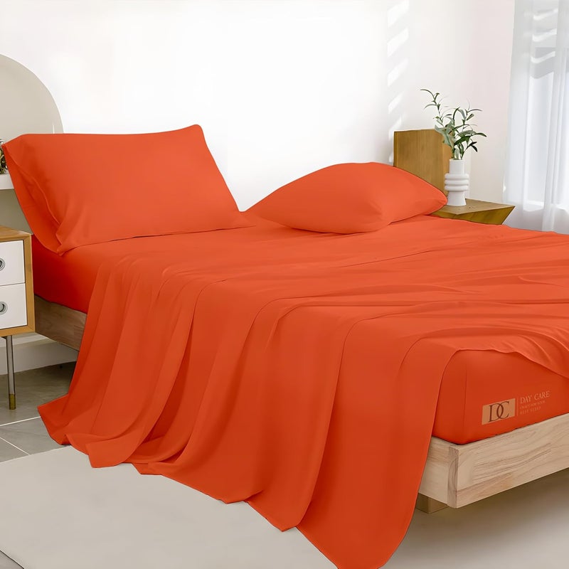 Day Care Single Bed Bedsheet Super Soft Brushed Microfiber Bedsheet for Single Bed 60X90 Inches Machine Washable Hypoallergenic Bedsheet with 1 Pillow Cover Orange - Image 2