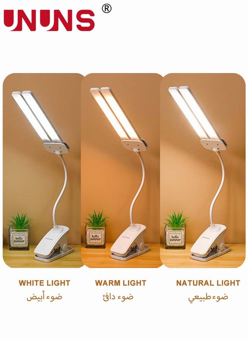 UNUNS 2-In-1 LED Desk Lamp,3 Color Modes,Stepless Dimmable Double Head Desk Lamps For Home Reading,USB Rechargeable,Light Laptop Lamp With Phone Holder Slot,LED Clip Table Lamp - Image 3