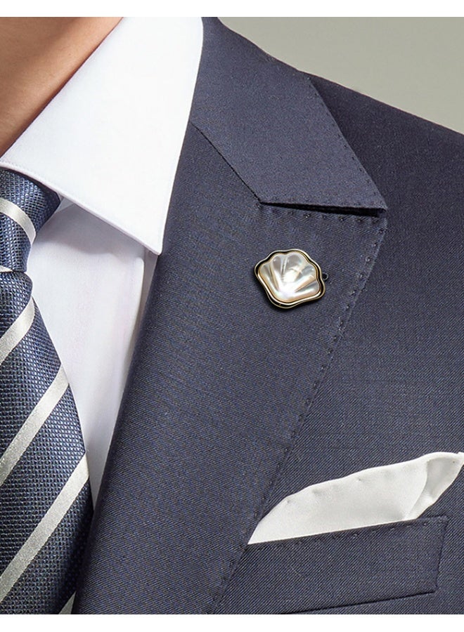 HomeNoor Natural Mother of Pearl Scallop Shell Brooch, Luxury Iridescent Seashell Suit Lapel Pin, Premium Suit Accessory for Business, Wedding, Formal & Casual Wear, Perfect Gift for Men & Women - Image 1