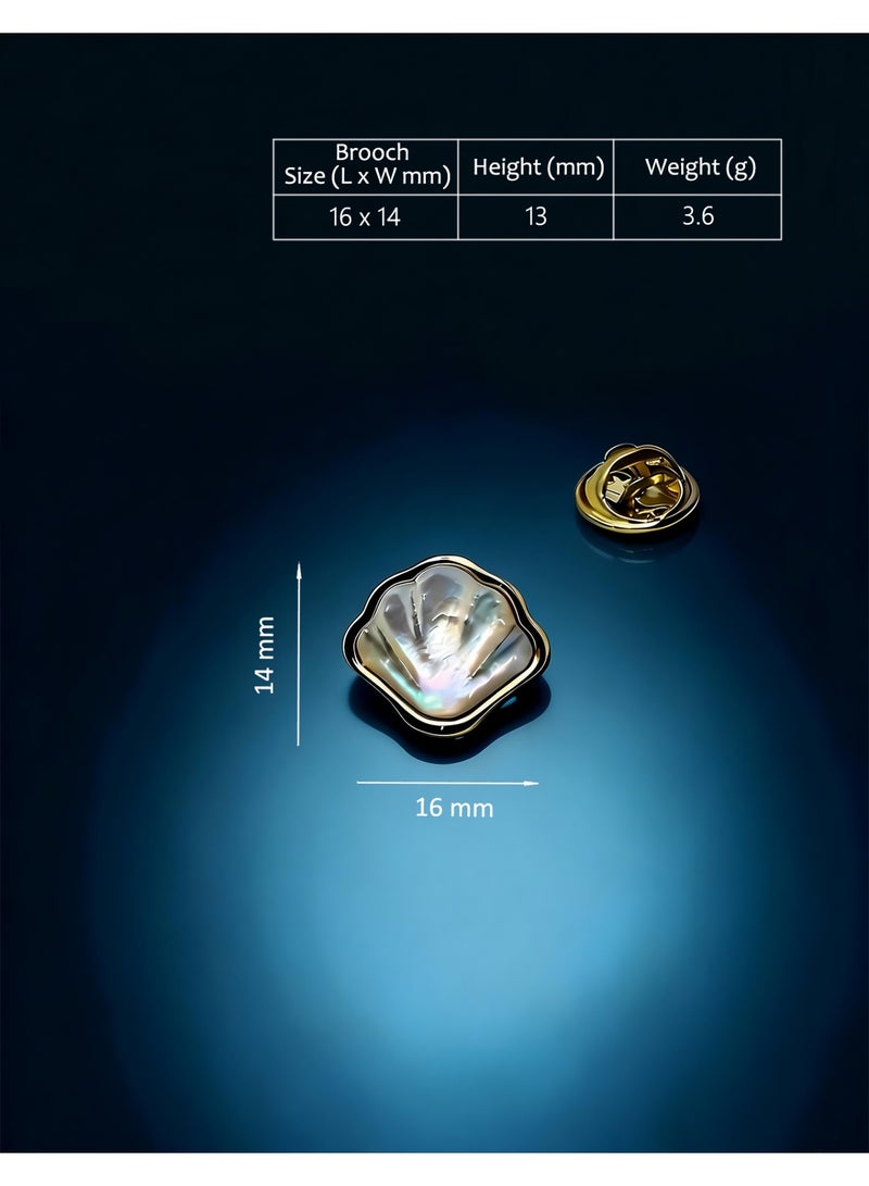 HomeNoor Natural Mother of Pearl Scallop Shell Brooch, Luxury Iridescent Seashell Suit Lapel Pin, Premium Suit Accessory for Business, Wedding, Formal & Casual Wear, Perfect Gift for Men & Women - Image 3