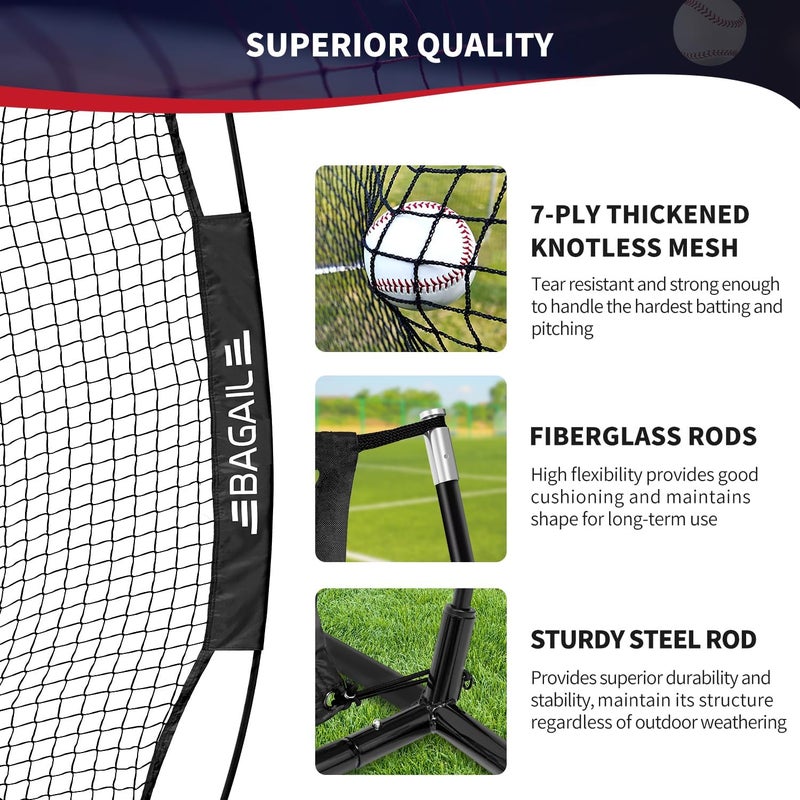 BAGAIL BAGAIL 7x7 ft Baseball  Softball Practice Net with Bow Frame for Batting Hitting Pitching Portable Baseball Throwing Net with 2 Strike Zone Batting Tee Carry Bag Great for All Levels - Image 2