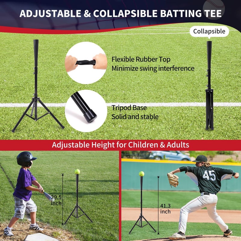 BAGAIL BAGAIL 7x7 ft Baseball  Softball Practice Net with Bow Frame for Batting Hitting Pitching Portable Baseball Throwing Net with 2 Strike Zone Batting Tee Carry Bag Great for All Levels - Image 5