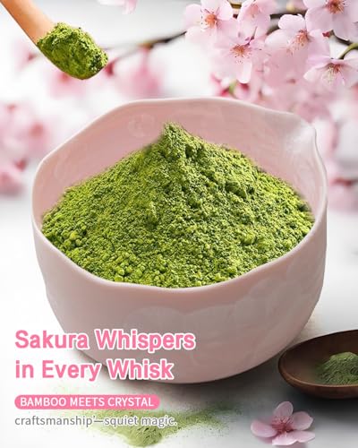 DIWU Natural Crystal Flower Matcha Set - 4 Pcs Food Grade Matcha Kit with Spouted Bowl, Matcha Whisk, Scoop and Chasen Holder - Matcha Tea Ceremony Gift for Matcha Lovers (Sakura Whisper) - Image 4