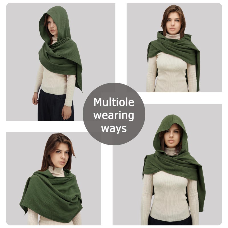 CosInStyle Women Men Fashion Shawl Scarf Cape | Multifunctional Hooded Cowl | Medieval Linen Cotton Cowl Hood |Vintage Goth Costume Accessory (Army Green) - Image 4