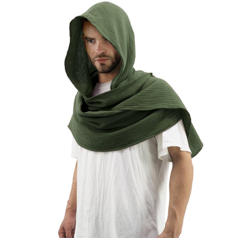CosInStyle Women Men Fashion Shawl Scarf Cape | Multifunctional Hooded Cowl | Medieval Linen Cotton Cowl Hood |Vintage Goth Costume Accessory (Army Green) - Image 5
