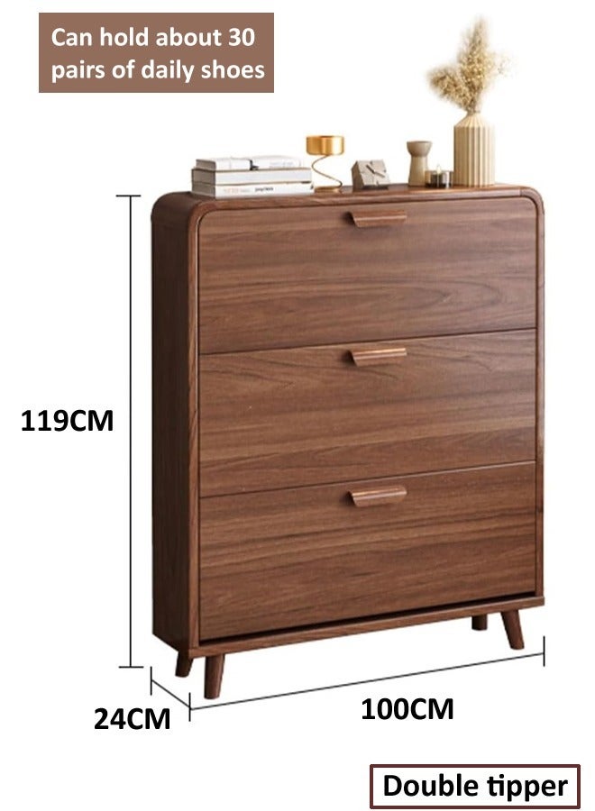 fashionhome Premium Slim 3-Tier Flip-Down Shoe Cabinet with Round Corner Design Narrow Wood Shoe Rack for Entryway, Hallway, Living Room Durable Shoe Organizer with Display Shelf 100x24x119 cm - Image 5