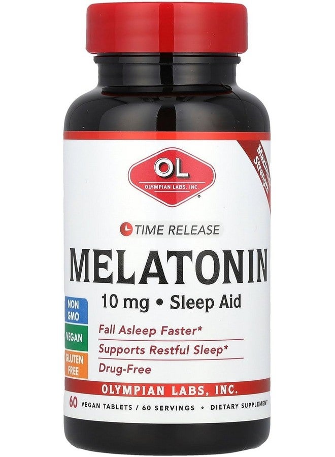 Olympian Labs Melatonin 10mg Time Release with Vitamin B6 - Maximum Strength Tablets - Drug-Free, Supports Restful Sleep, Nighttime Sleep Aid - 60 Vegan Tablets (60 Servings) - Image 1