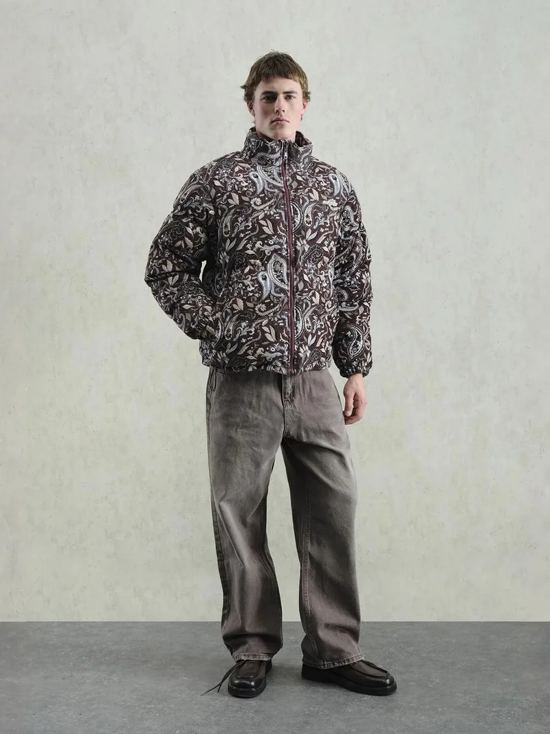 GIESTO Patterned Puffer Jacket with Zipper Collar