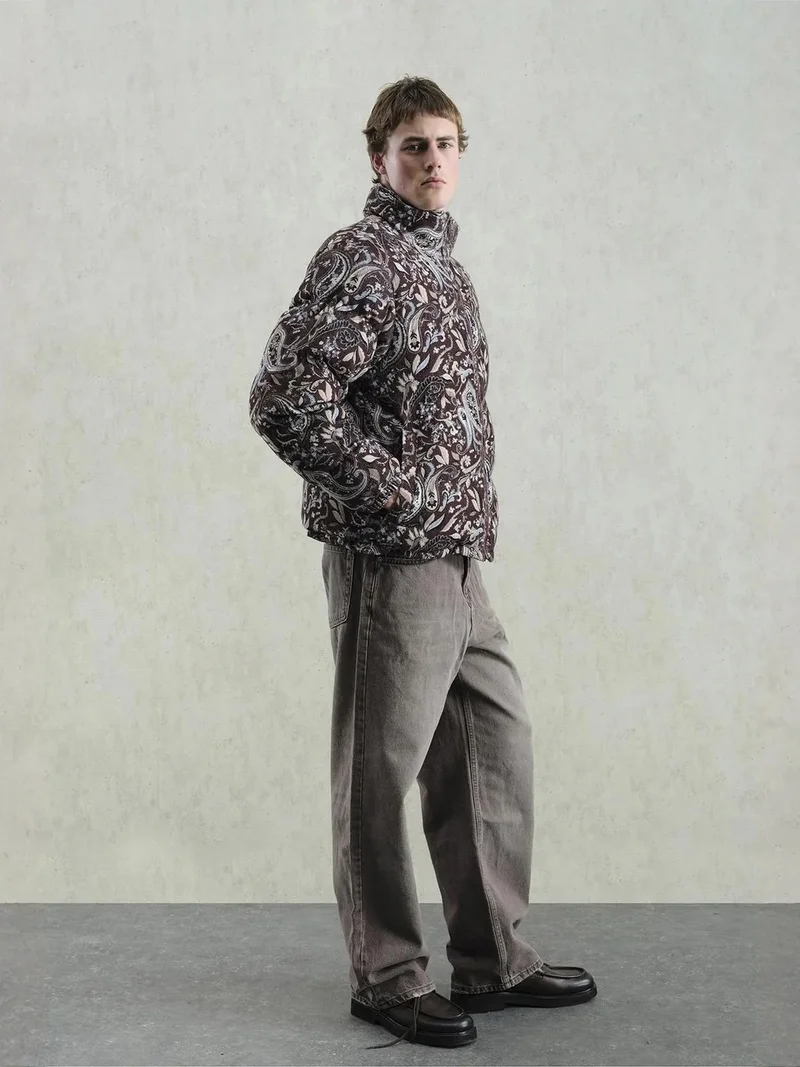 Giesto Beaver Brown GIESTO Patterned Puffer Jacket with Zipper Collar for Men | Best Price UAE