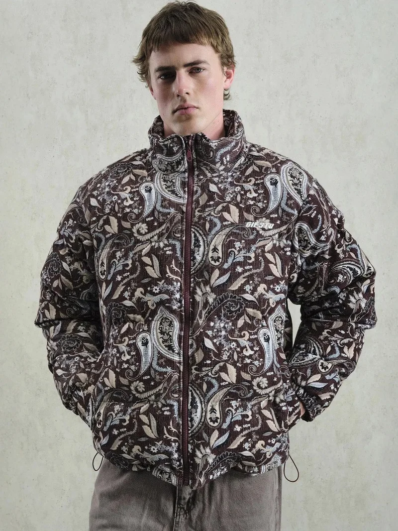 Giesto Beaver Brown GIESTO Patterned Puffer Jacket with Zipper Collar for Men | Best Price UAE