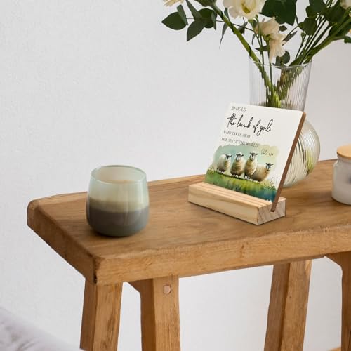 ANIANG Easter Christian Lamb Desk Decor, Lamb Decor, Religious Quotes Easter Wood Plaque, Christian Bible Verse the Lamb of God Wooden Plaque Sign with Wood Stand for Home Office Decor - Image 5